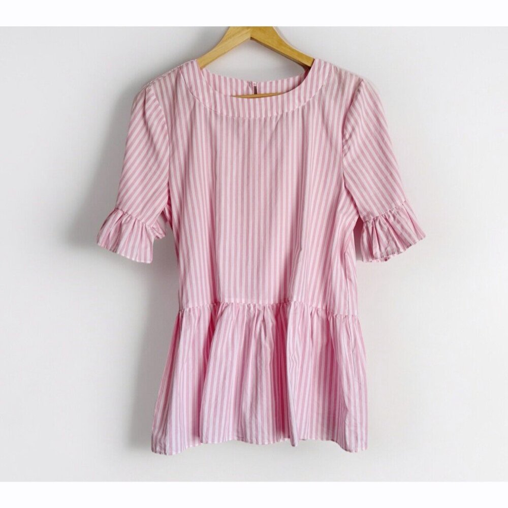 LaRoque Pink Striped Peplum Top Medium Soft Girl Southern Preppy Cottagecore